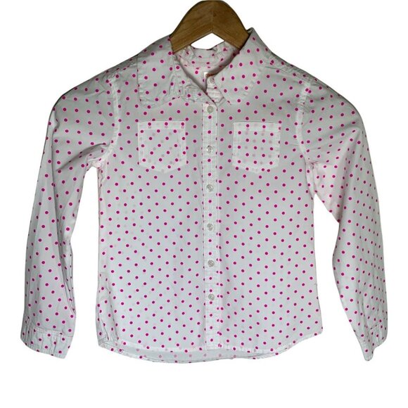 Gymboree Girls Size 8 Button Down Polka Dot Pink White Long Sleeve Shirt - Picture 1 of 7